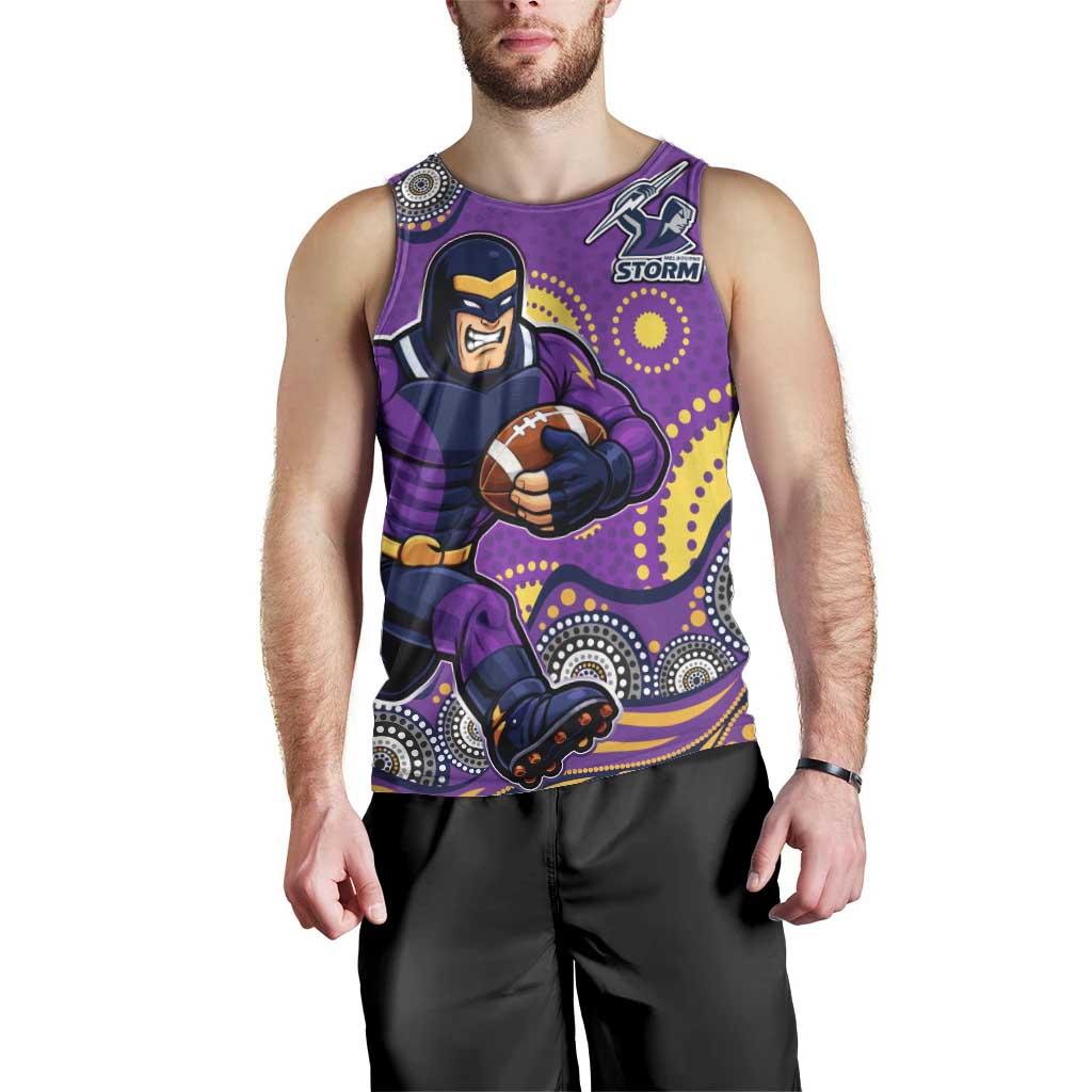 Melbourne Storm Men Tank Top Aboriginal Dot Pattern - Rugby Mascot Heritage Pride