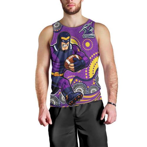Melbourne Storm Men Tank Top Aboriginal Dot Pattern - Rugby Mascot Heritage Pride