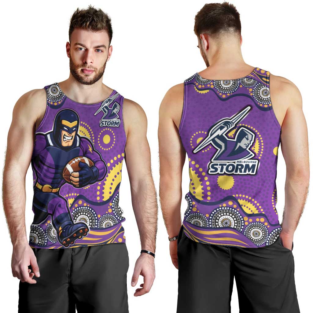 Melbourne Storm Men Tank Top Aboriginal Dot Pattern - Rugby Mascot Heritage Pride