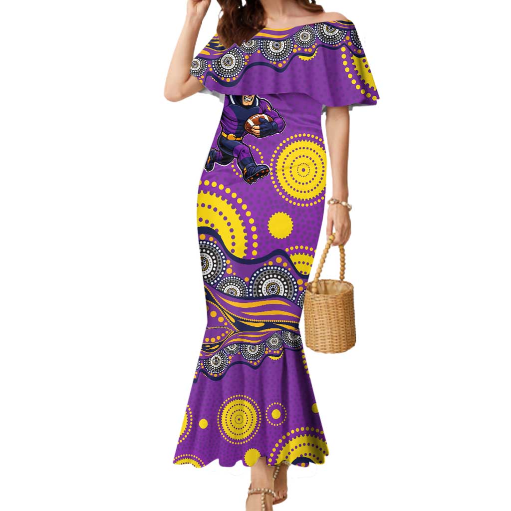Melbourne Storm Mermaid Dress Aboriginal Dot Pattern - Rugby Mascot Heritage Pride