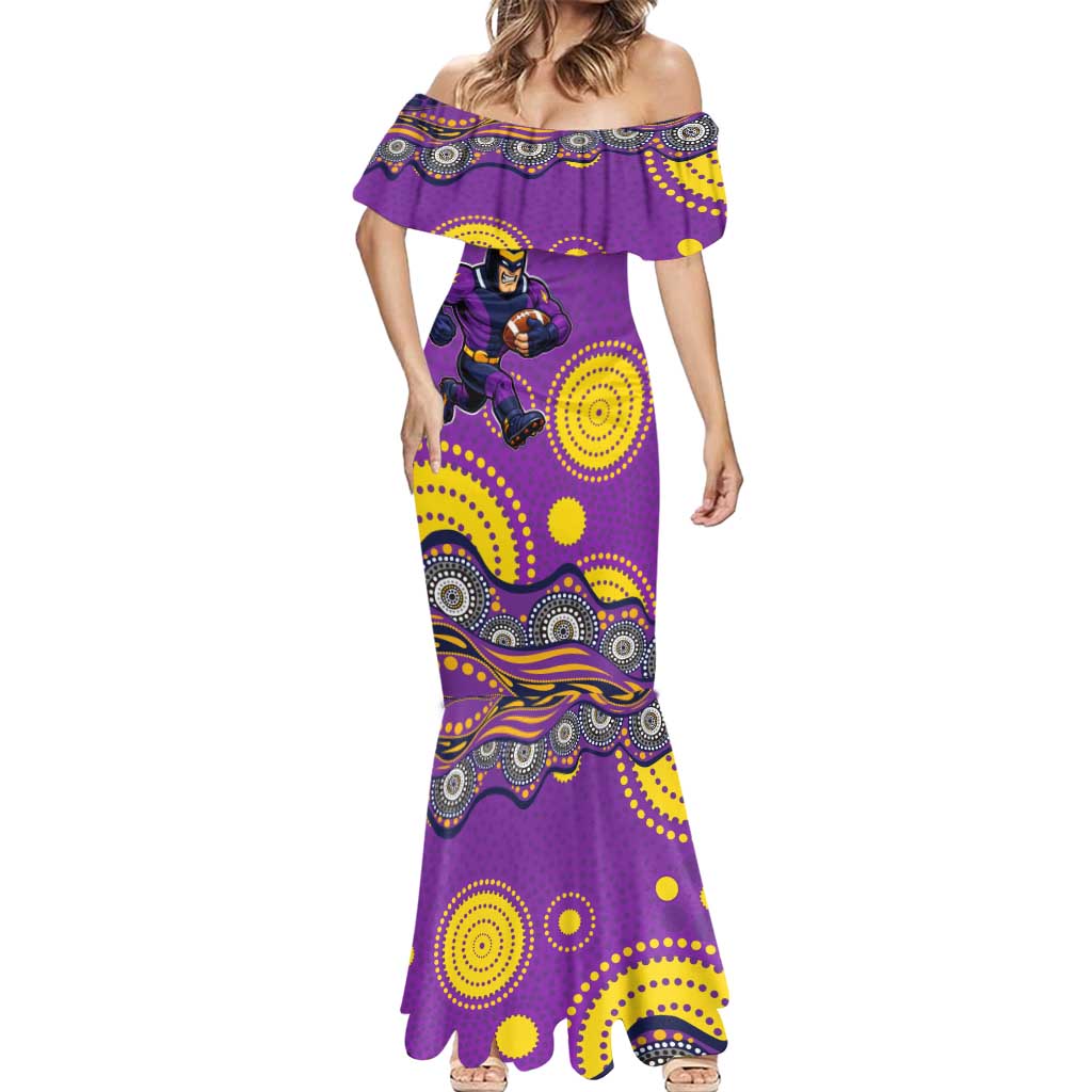 Melbourne Storm Mermaid Dress Aboriginal Dot Pattern - Rugby Mascot Heritage Pride