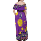 Melbourne Storm Off Shoulder Maxi Dress Aboriginal Dot Pattern - Rugby Mascot Heritage Pride