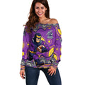 Melbourne Storm Off Shoulder Sweater Aboriginal Dot Pattern - Rugby Mascot Heritage Pride