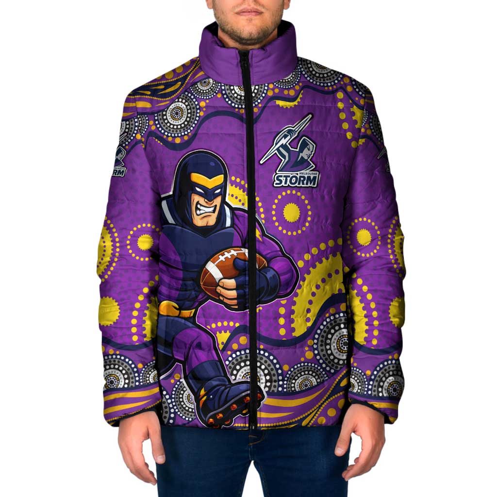 Melbourne Storm Padded Jacket Aboriginal Dot Pattern - Rugby Mascot Heritage Pride