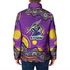 Melbourne Storm Padded Jacket Aboriginal Dot Pattern - Rugby Mascot Heritage Pride
