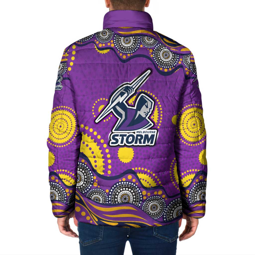 Melbourne Storm Padded Jacket Aboriginal Dot Pattern - Rugby Mascot Heritage Pride