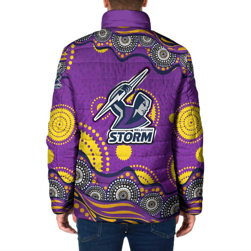 Melbourne Storm Padded Jacket Aboriginal Dot Pattern - Rugby Mascot Heritage Pride