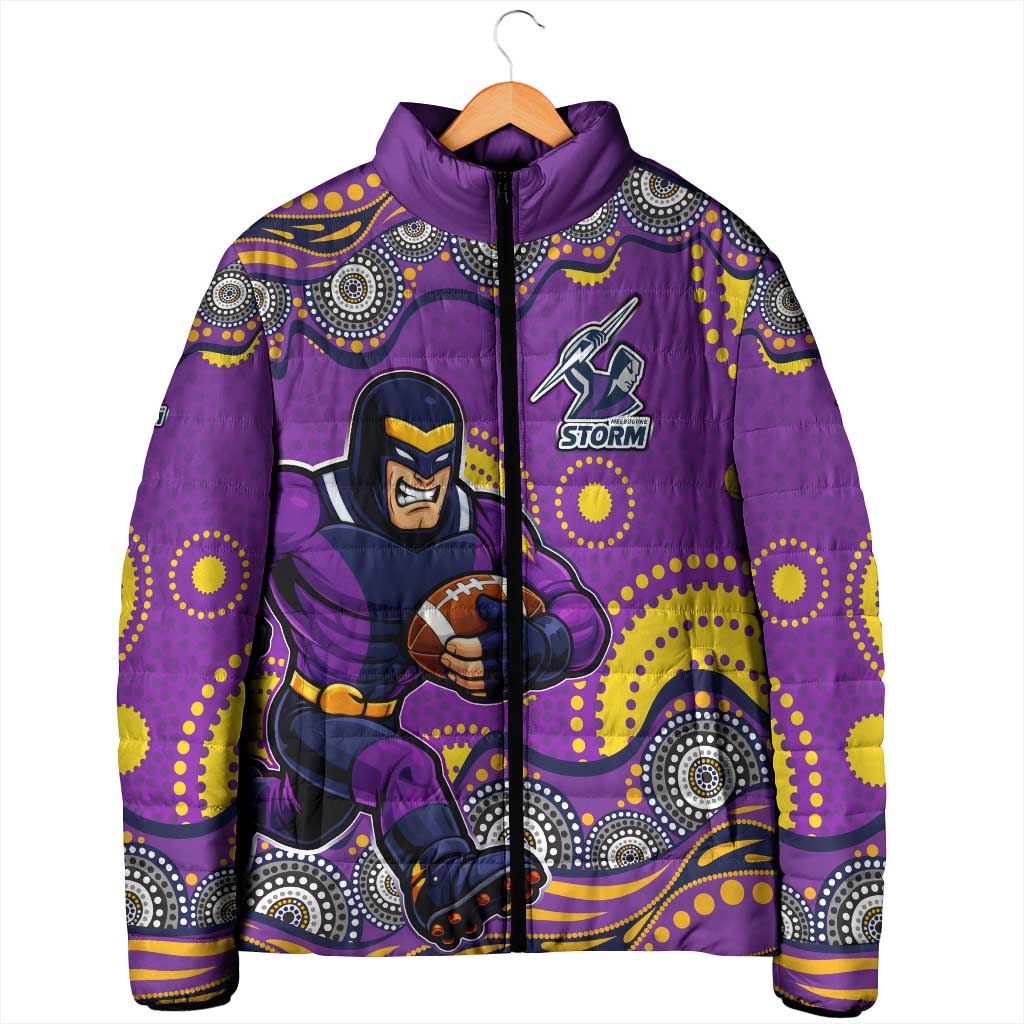 Melbourne Storm Padded Jacket Aboriginal Dot Pattern - Rugby Mascot Heritage Pride