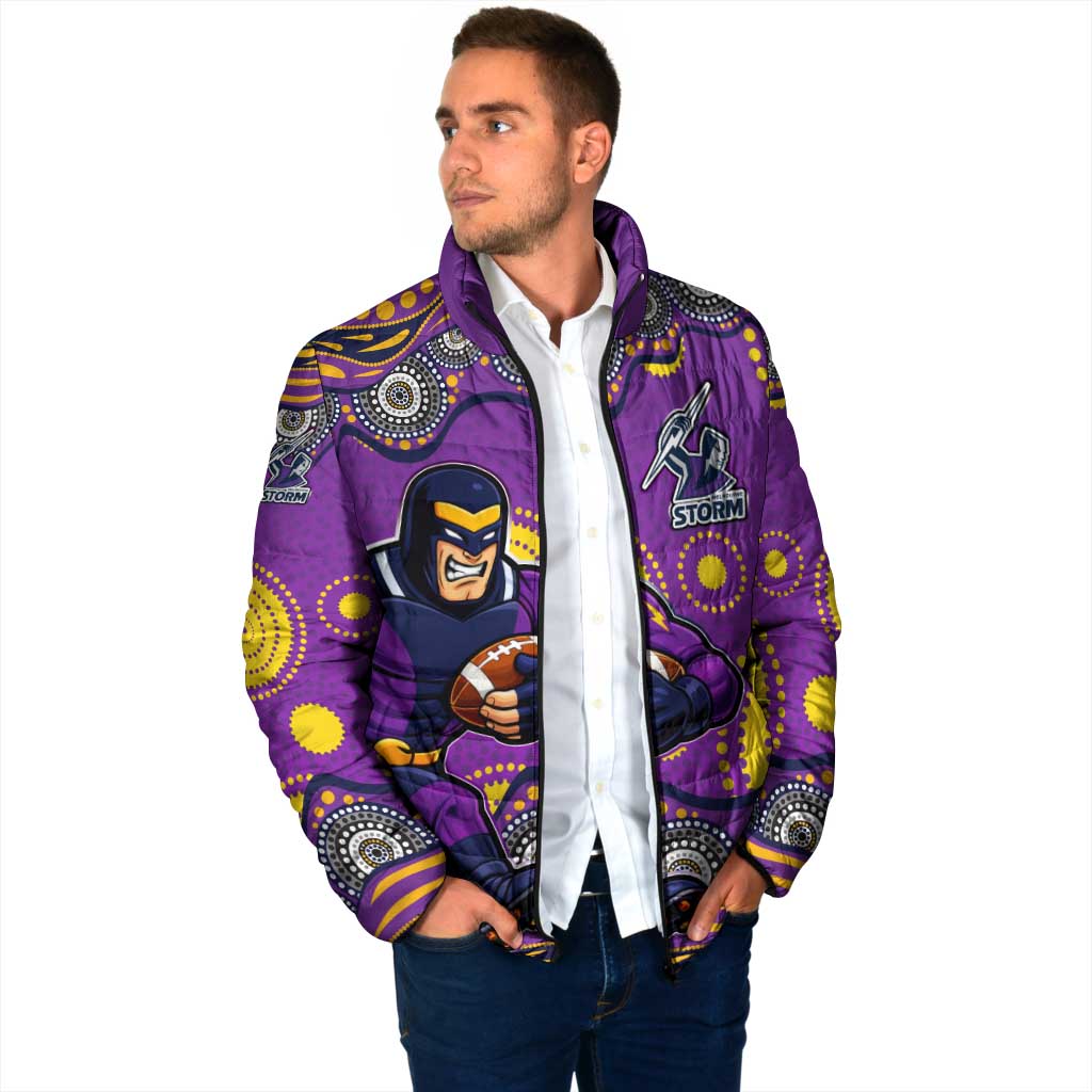 Melbourne Storm Padded Jacket Aboriginal Dot Pattern - Rugby Mascot Heritage Pride