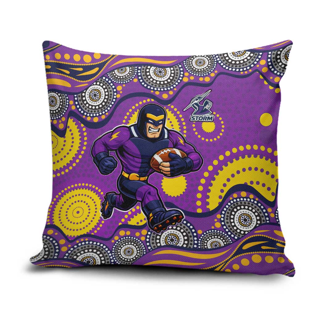 Melbourne Storm Pillow Cover Aboriginal Dot Pattern - Rugby Mascot Heritage Pride
