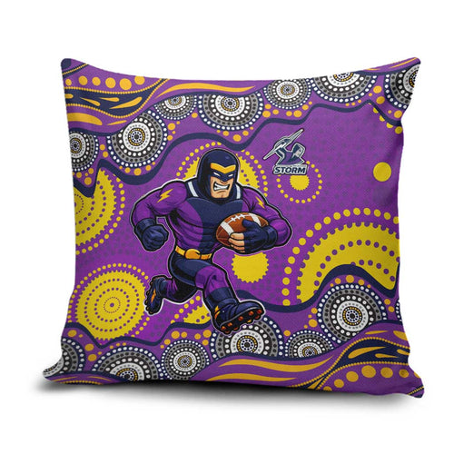 Melbourne Storm Pillow Cover Aboriginal Dot Pattern - Rugby Mascot Heritage Pride