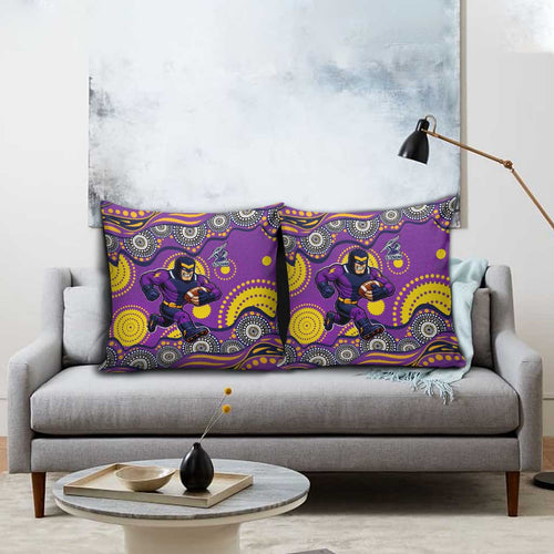 Melbourne Storm Pillow Cover Aboriginal Dot Pattern - Rugby Mascot Heritage Pride