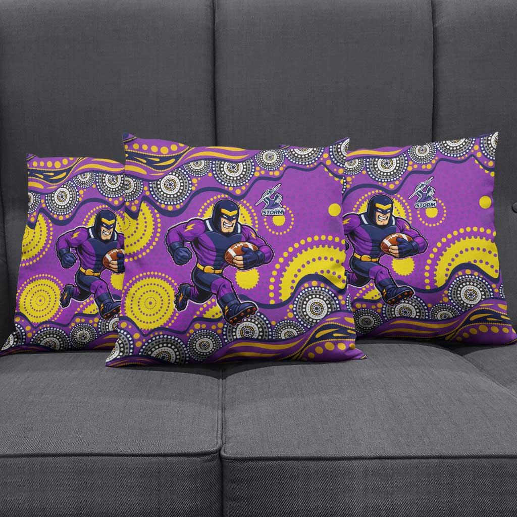 Melbourne Storm Pillow Cover Aboriginal Dot Pattern - Rugby Mascot Heritage Pride