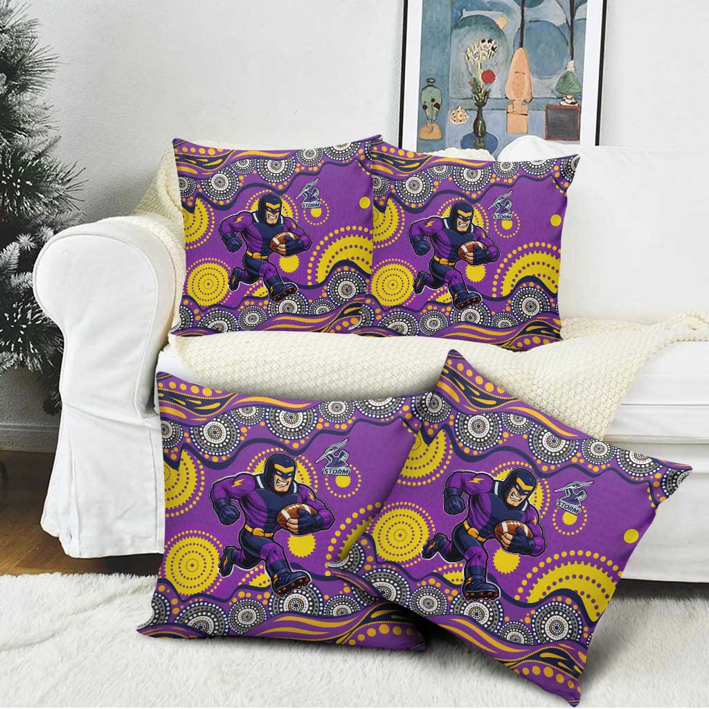 Melbourne Storm Pillow Cover Aboriginal Dot Pattern - Rugby Mascot Heritage Pride