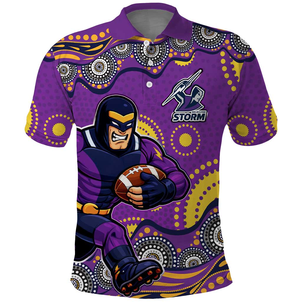 Melbourne Storm Polo Shirt Aboriginal Dot Pattern - Rugby Mascot Heritage Pride