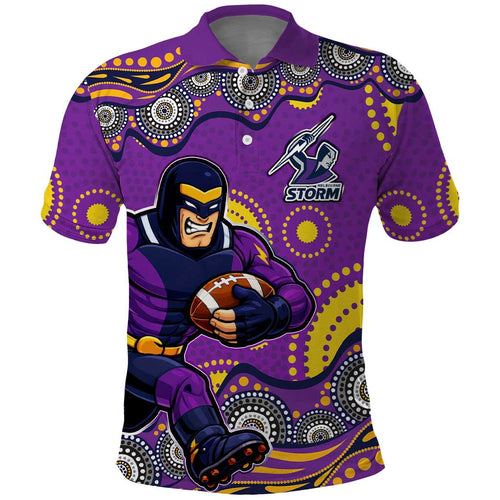 Melbourne Storm Polo Shirt Aboriginal Dot Pattern - Rugby Mascot Heritage Pride