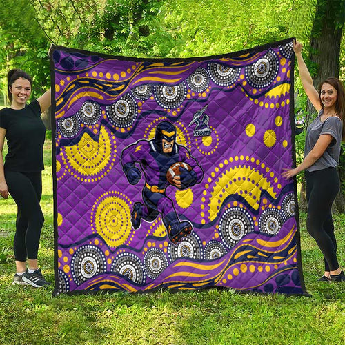 Melbourne Storm Quilt Aboriginal Dot Pattern - Rugby Mascot Heritage Pride