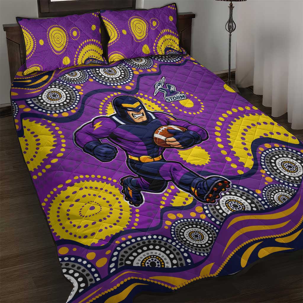 Melbourne Storm Quilt Bed Set Aboriginal Dot Pattern - Rugby Mascot Heritage Pride