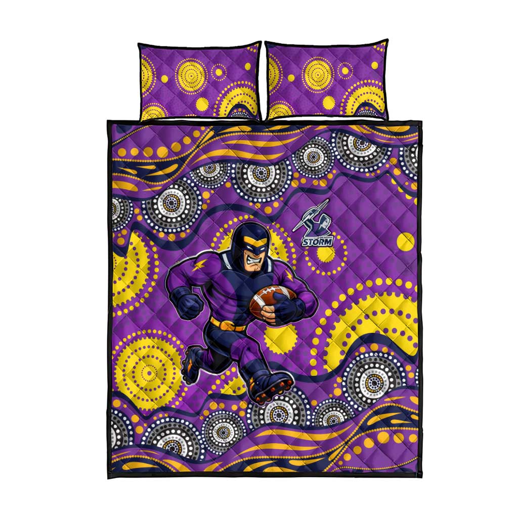 Melbourne Storm Quilt Bed Set Aboriginal Dot Pattern - Rugby Mascot Heritage Pride