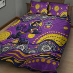 Melbourne Storm Quilt Bed Set Aboriginal Dot Pattern - Rugby Mascot Heritage Pride