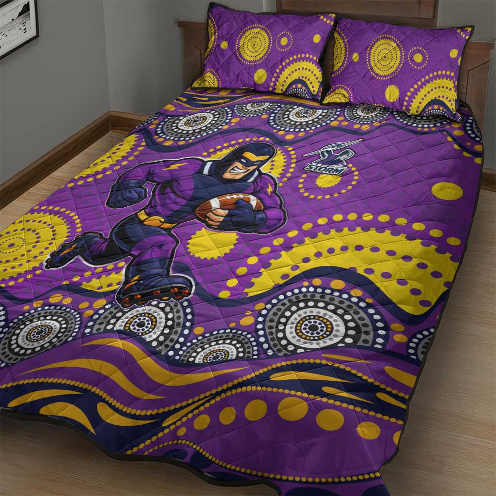 Melbourne Storm Quilt Bed Set Aboriginal Dot Pattern - Rugby Mascot Heritage Pride