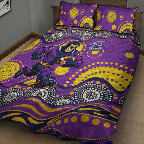 Melbourne Storm Quilt Bed Set Aboriginal Dot Pattern - Rugby Mascot Heritage Pride