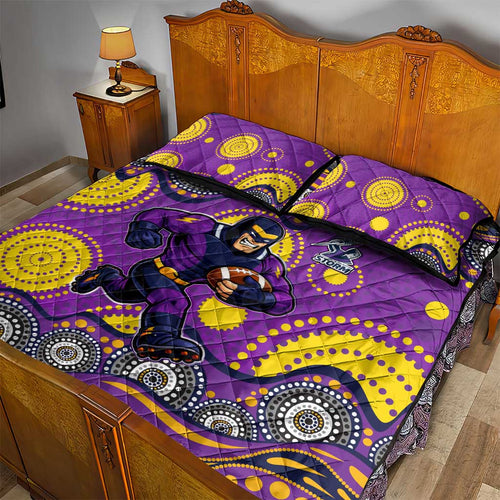 Melbourne Storm Quilt Bed Set Aboriginal Dot Pattern - Rugby Mascot Heritage Pride