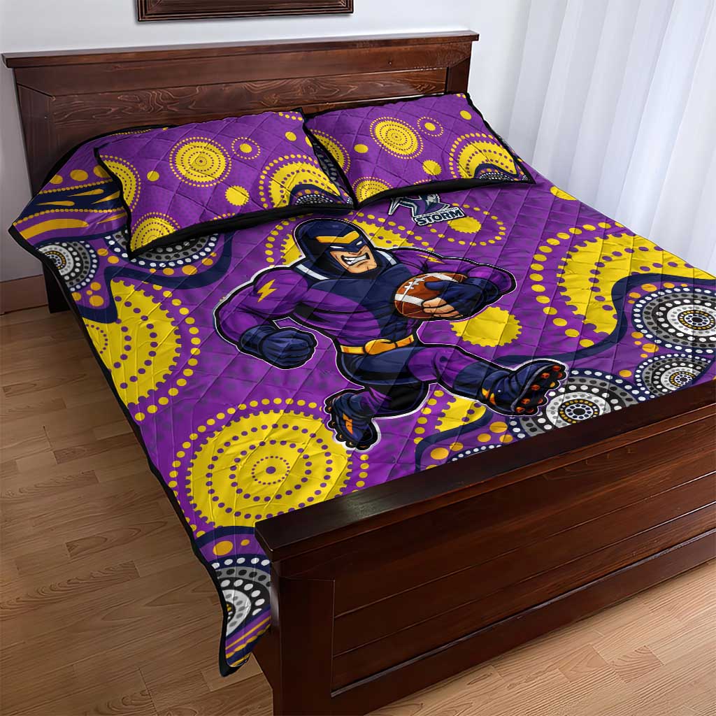 Melbourne Storm Quilt Bed Set Aboriginal Dot Pattern - Rugby Mascot Heritage Pride