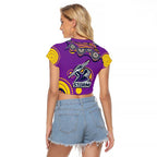 Melbourne Storm Raglan Cropped T Shirt Aboriginal Dot Pattern - Rugby Mascot Heritage Pride