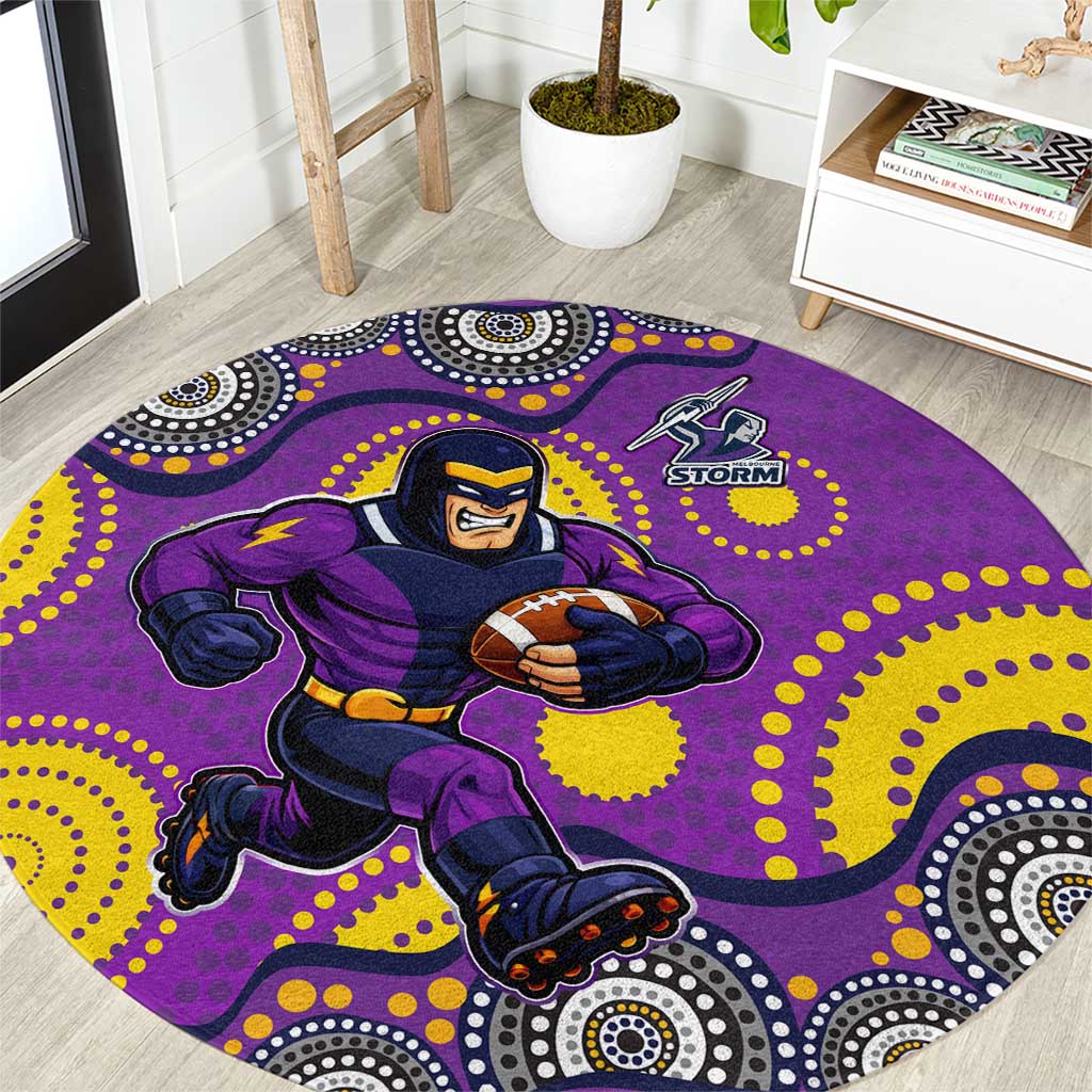 Melbourne Storm Round Carpet Aboriginal Dot Pattern - Rugby Mascot Heritage Pride