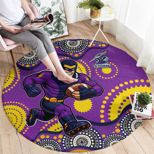 Melbourne Storm Round Carpet Aboriginal Dot Pattern - Rugby Mascot Heritage Pride