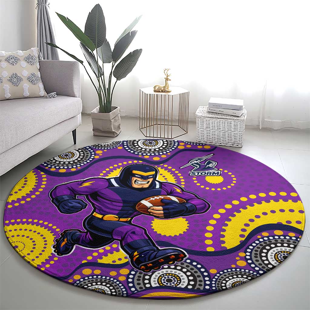 Melbourne Storm Round Carpet Aboriginal Dot Pattern - Rugby Mascot Heritage Pride