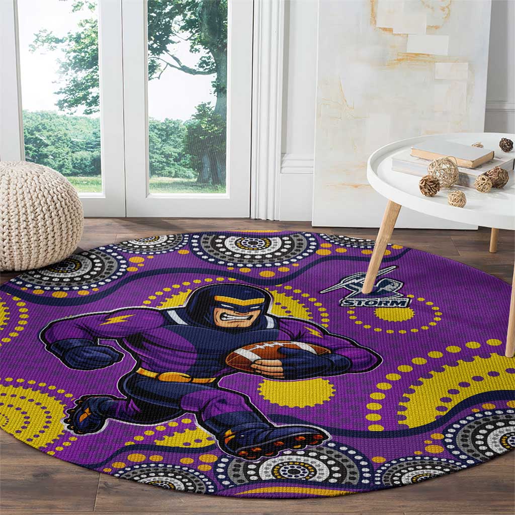 Melbourne Storm Round Carpet Aboriginal Dot Pattern - Rugby Mascot Heritage Pride