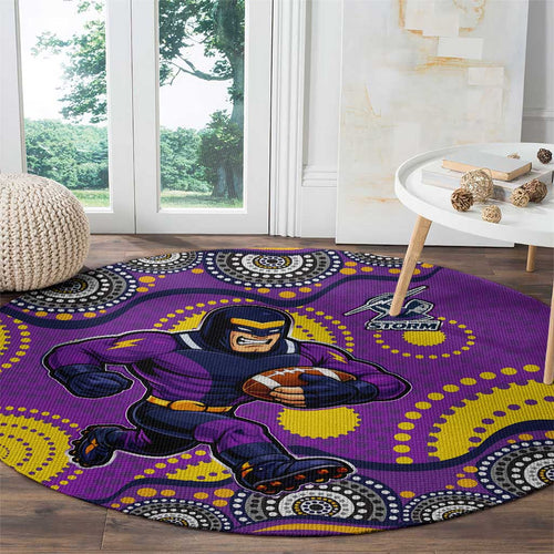 Melbourne Storm Round Carpet Aboriginal Dot Pattern - Rugby Mascot Heritage Pride