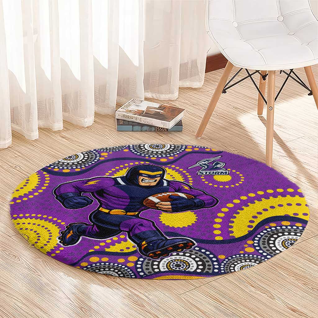 Melbourne Storm Round Carpet Aboriginal Dot Pattern - Rugby Mascot Heritage Pride
