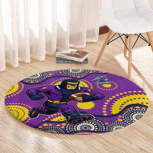 Melbourne Storm Round Carpet Aboriginal Dot Pattern - Rugby Mascot Heritage Pride