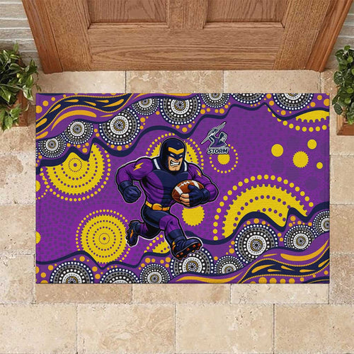 Melbourne Storm Rubber Doormat Aboriginal Dot Pattern - Rugby Mascot Heritage Pride