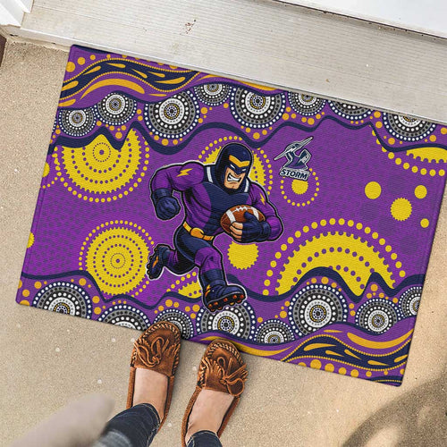 Melbourne Storm Rubber Doormat Aboriginal Dot Pattern - Rugby Mascot Heritage Pride