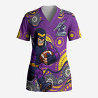 Melbourne Storm Scrub Top Aboriginal Dot Pattern - Rugby Mascot Heritage Pride