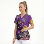 Melbourne Storm Scrub Top Aboriginal Dot Pattern - Rugby Mascot Heritage Pride