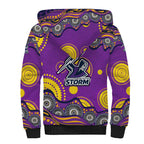 Melbourne Storm Sherpa Hoodie Aboriginal Dot Pattern - Rugby Mascot Heritage Pride