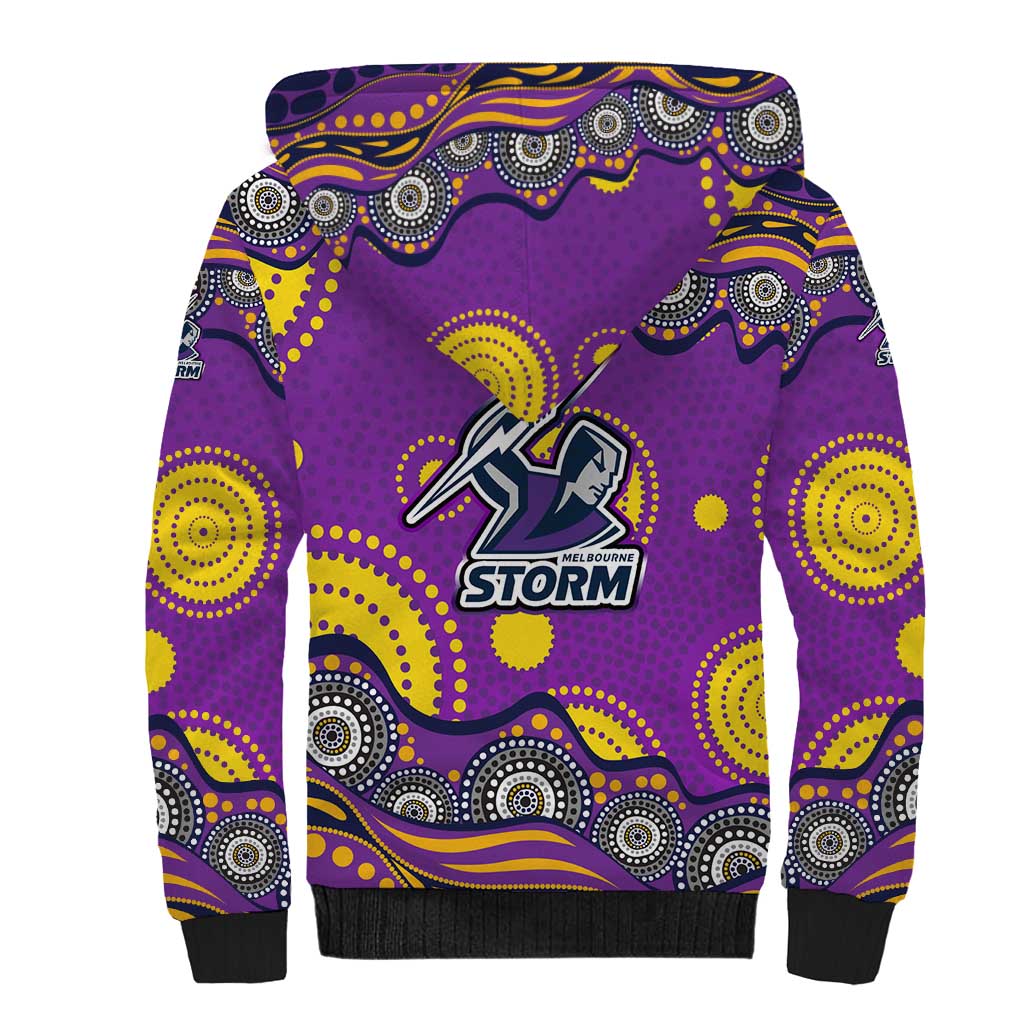 Melbourne Storm Sherpa Hoodie Aboriginal Dot Pattern - Rugby Mascot Heritage Pride