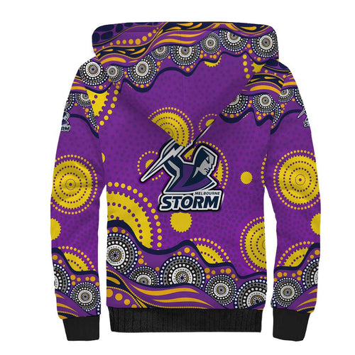 Melbourne Storm Sherpa Hoodie Aboriginal Dot Pattern - Rugby Mascot Heritage Pride