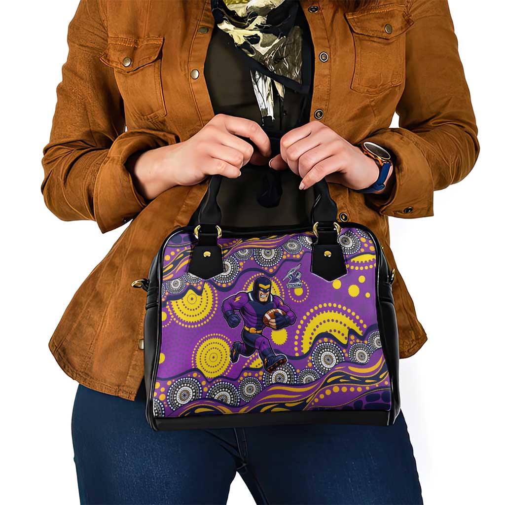 Melbourne Storm Shoulder Handbag Aboriginal Dot Pattern - Rugby Mascot Heritage Pride
