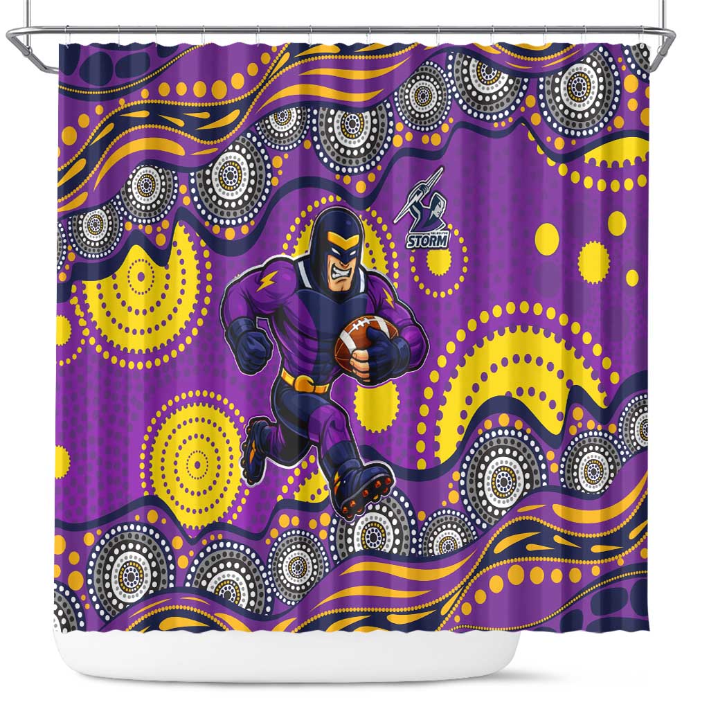 Melbourne Storm Shower Curtain Aboriginal Dot Pattern - Rugby Mascot Heritage Pride