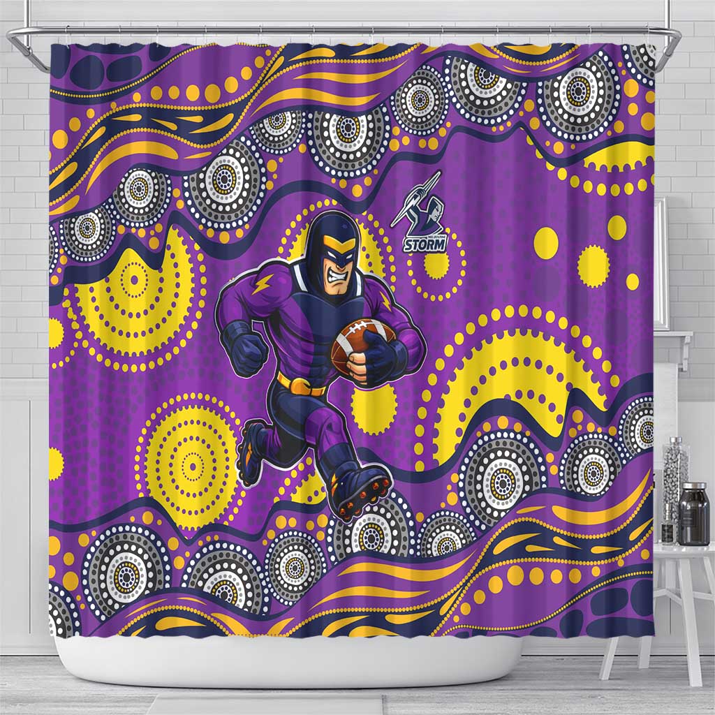 Melbourne Storm Shower Curtain Aboriginal Dot Pattern - Rugby Mascot Heritage Pride