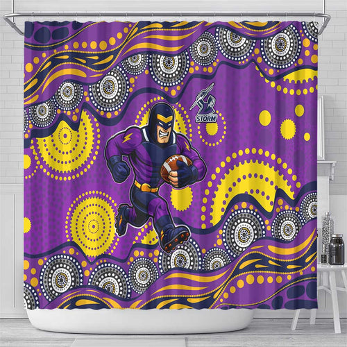 Melbourne Storm Shower Curtain Aboriginal Dot Pattern - Rugby Mascot Heritage Pride