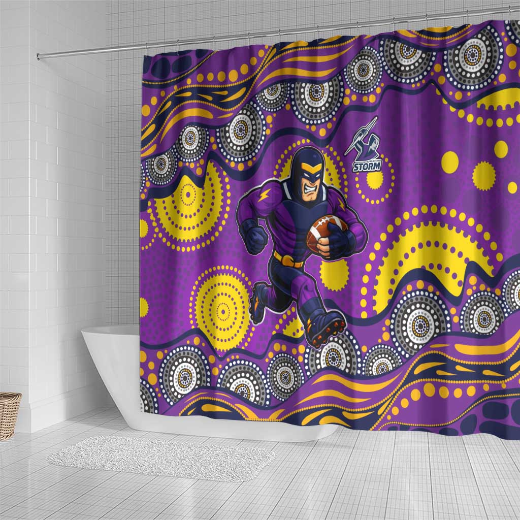 Melbourne Storm Shower Curtain Aboriginal Dot Pattern - Rugby Mascot Heritage Pride