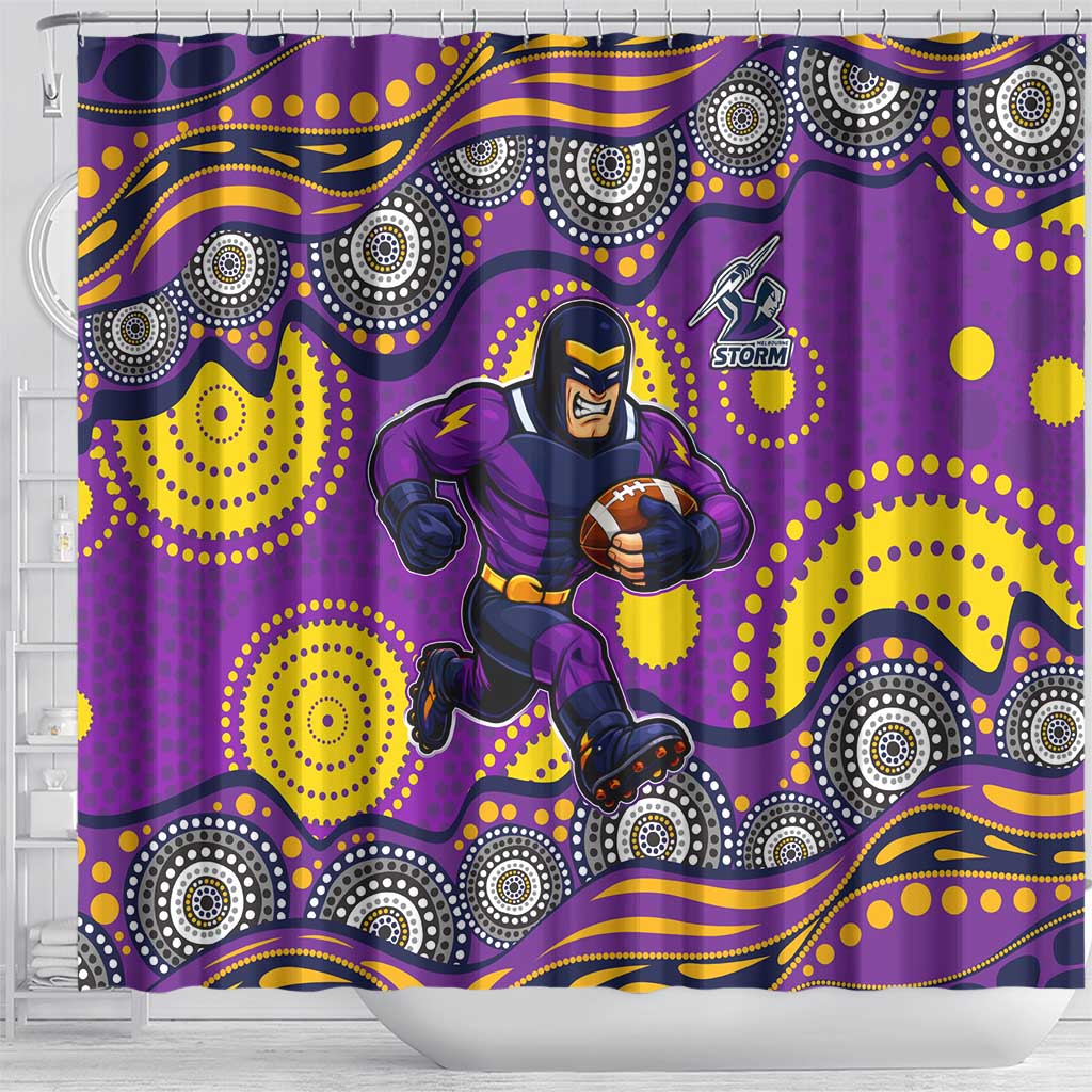 Melbourne Storm Shower Curtain Aboriginal Dot Pattern - Rugby Mascot Heritage Pride