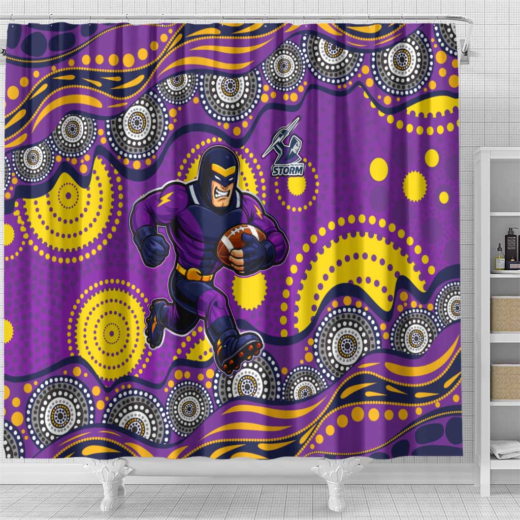Melbourne Storm Shower Curtain Aboriginal Dot Pattern - Rugby Mascot Heritage Pride